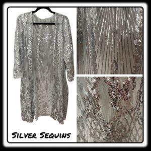 NWT/NIB SILVER OS sequin duster. Get your “Shimmer On”this holiday Season!
